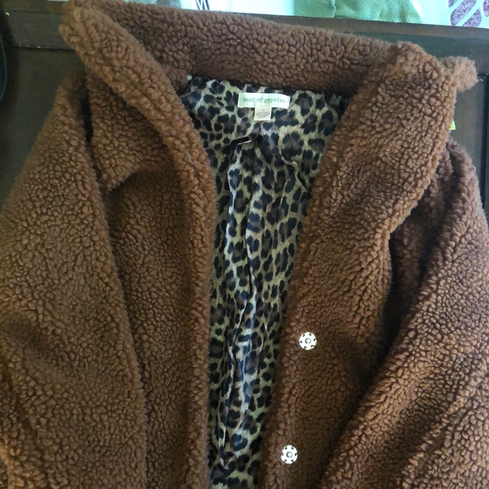 Bronze teddy coat, satin leopard  lining
